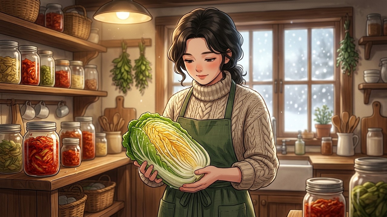 First Snowfall Winter Day at Home: Making Kimchi with My Family ❄️ | Ghibli-Style Video