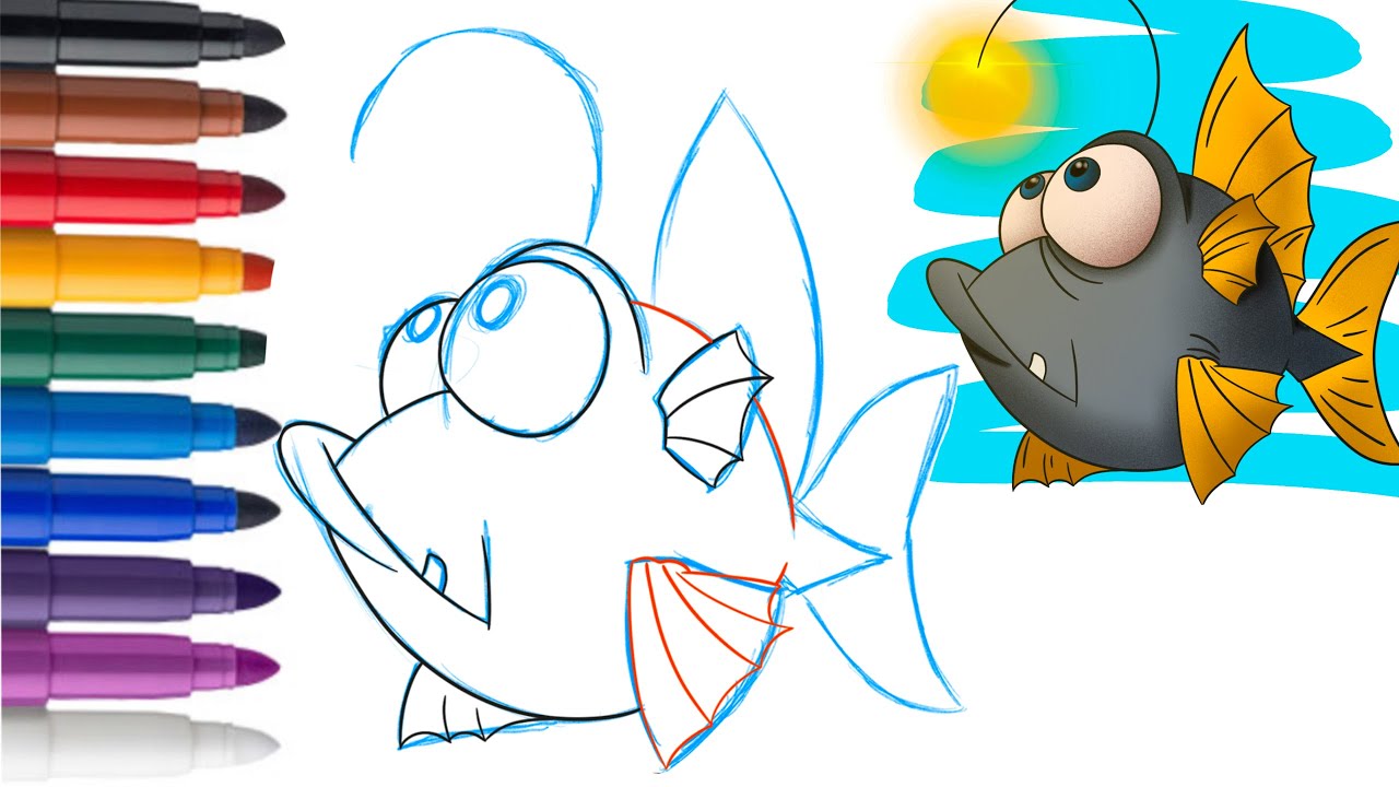 Comment dessiner un poisson lanterne &eacute;tape par &eacute;tape facilement (lantern fish)