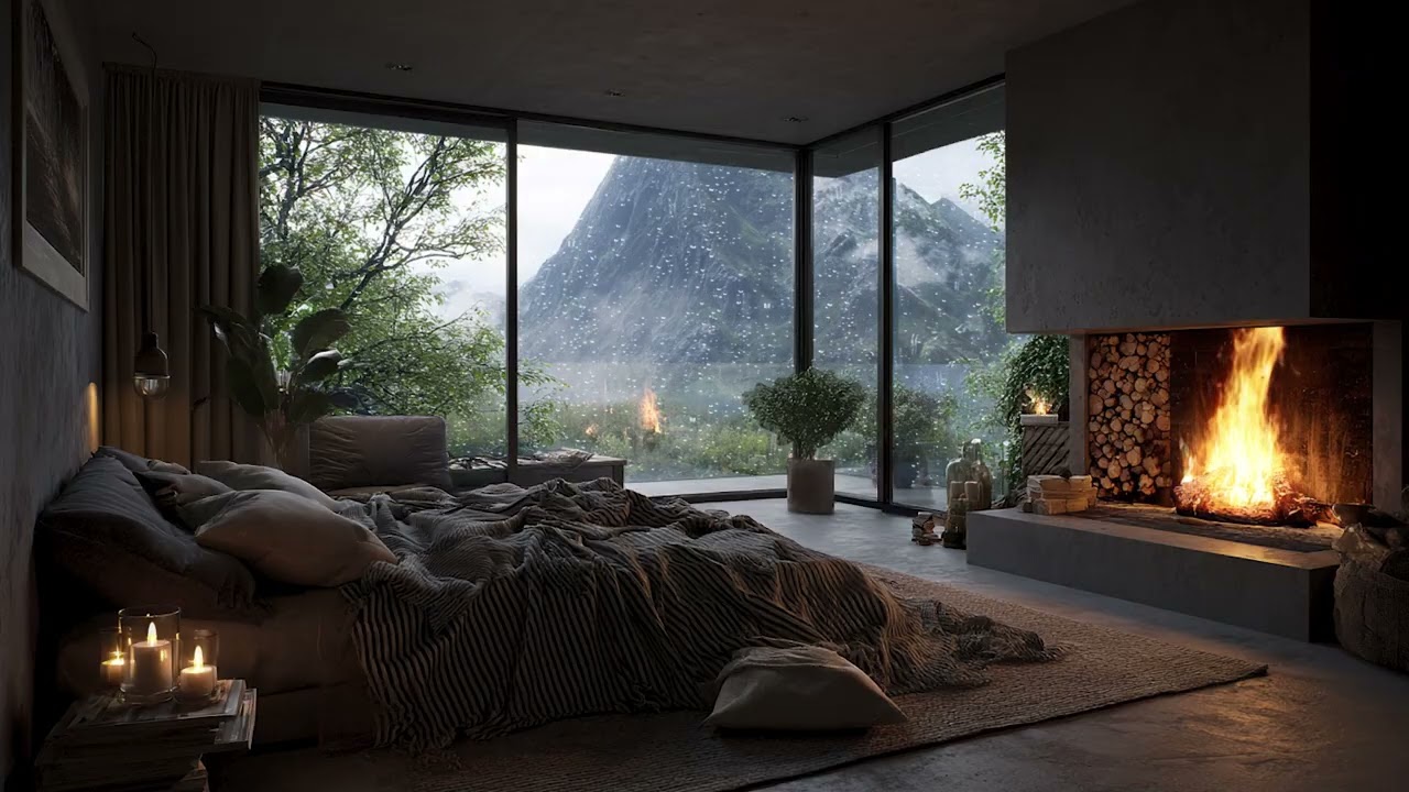 3 Hours Cozy Rain Piano Lounge | Fireplace Ambience for Deep Sleep✨