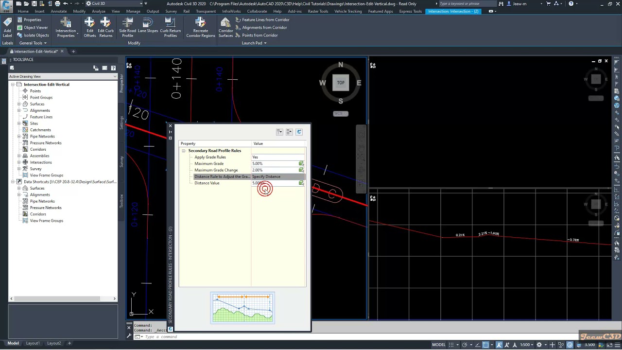 Civil 3D Intersection Tutorial - Exercise 2 Editing the Vertical Geometry of an Intersection
