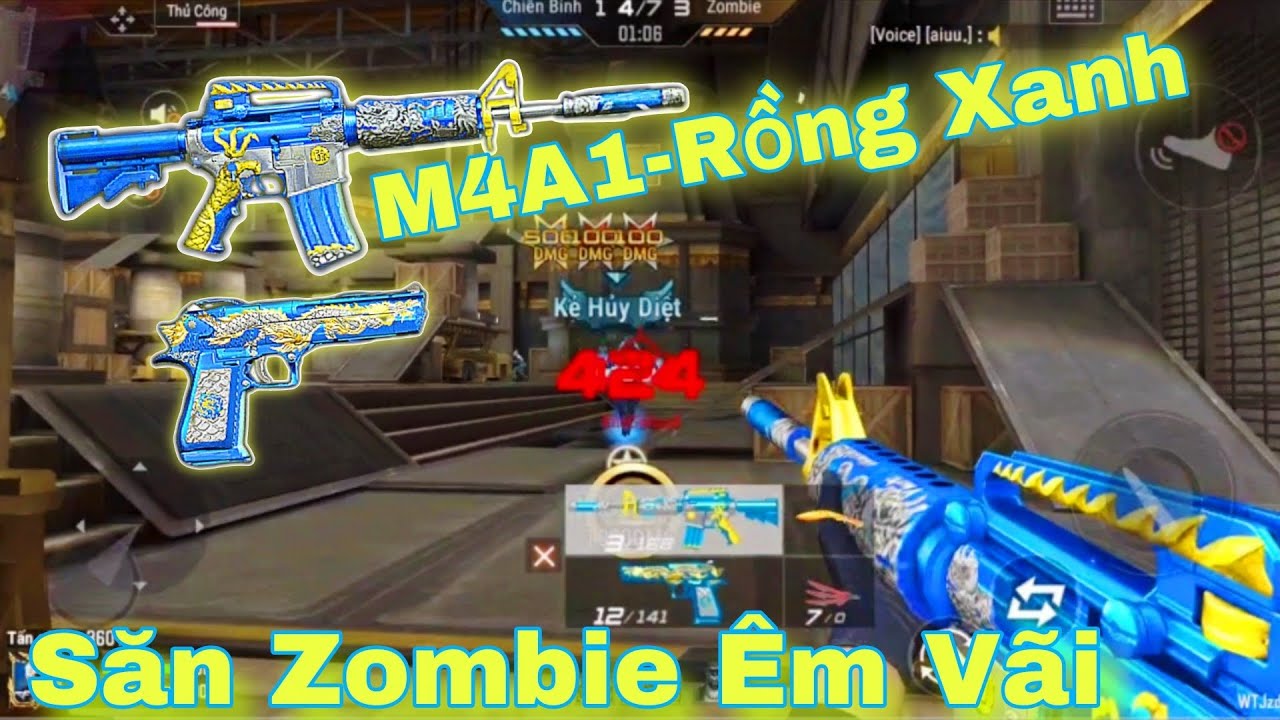 CF Mobile | Săn Zombie V4 C&ugrave;ng Si&ecirc;u Phẩm M4A1-Royal Blue Gold Dragon Rồng Xanh V&agrave;ng🐉