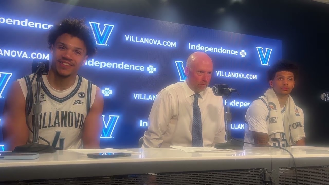 Villanova HC Kevin Willard & Guards Tyler Perkins & Acaden Lewis on 2/10/26 Win Versus Marquette