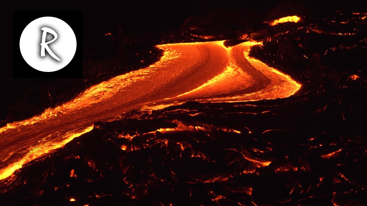 10 Hours Lava Flow, Kilauea Hawaii 🌋 4K - Natural Sounds | for Sleep & Stress Relief, Lava River