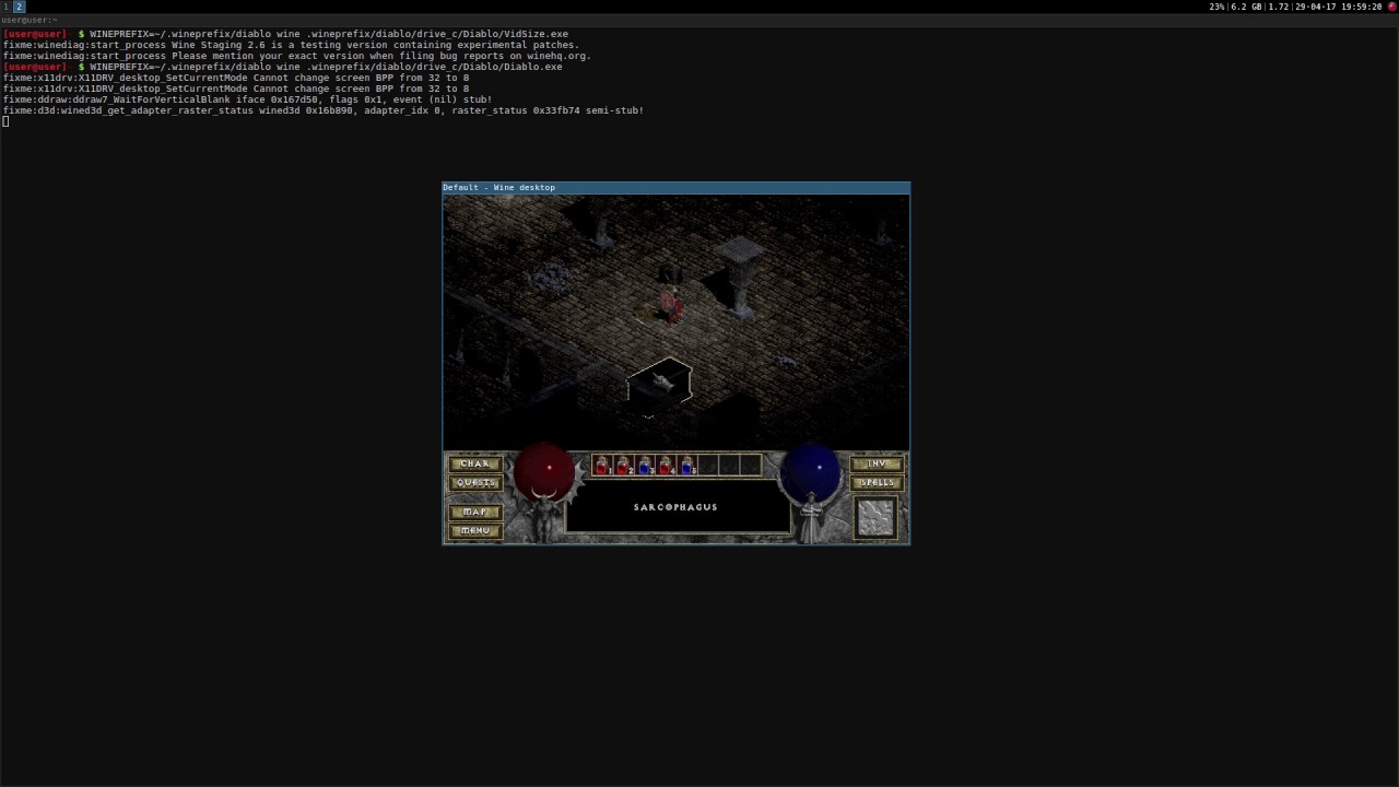 Diablo (vanilla) &middot;&middot; Linux Gameplay using Wine