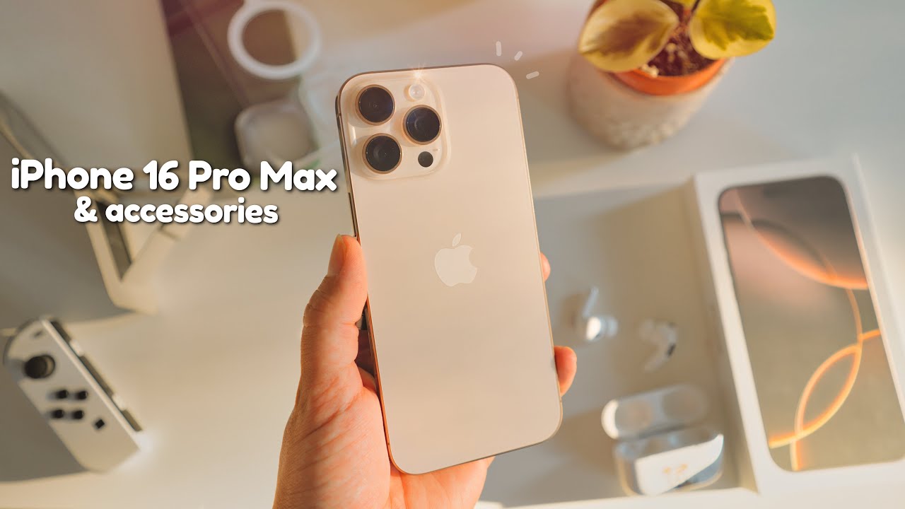 iPhone 16 Pro Max Desert Titanium 512GB aesthetic unboxing 🌵 accessories + setup + camera test