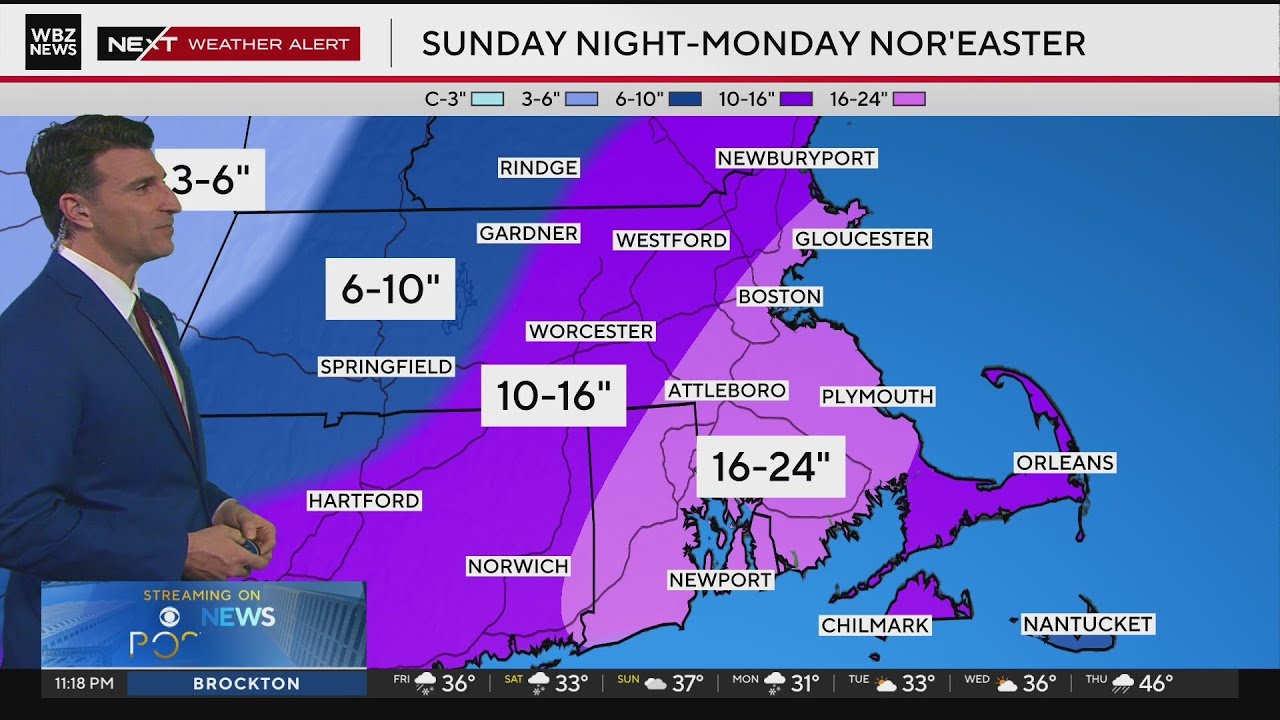 Boston forecast shows up to 2 feet of snow on Monday
