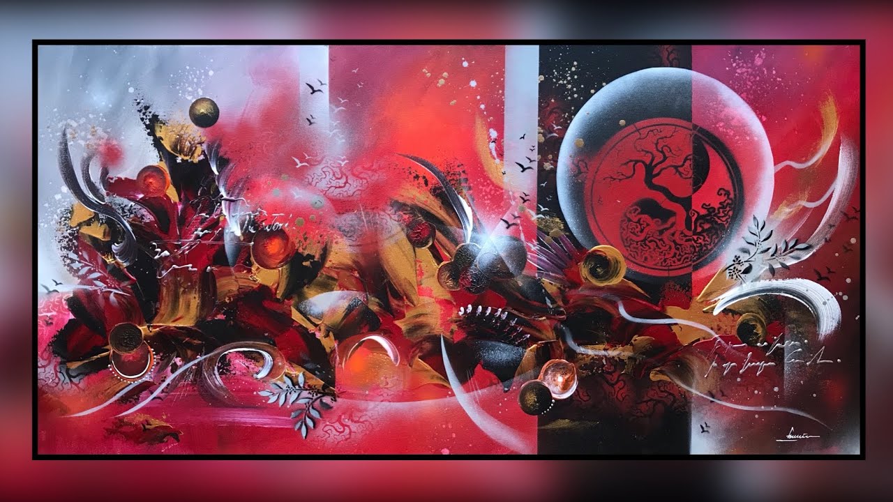 Peinture acrylique rouge / démonstration étape par étape