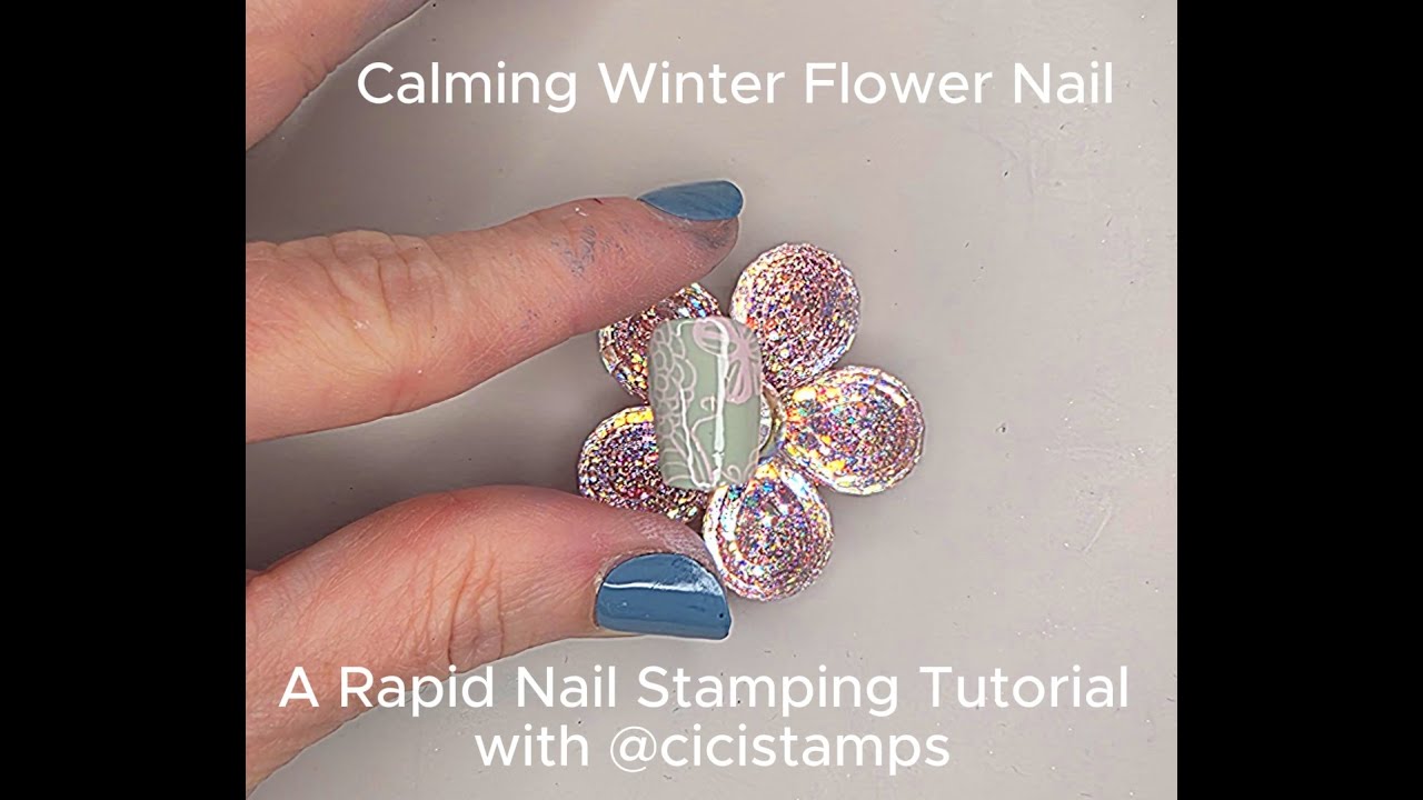 Calm, Cool Winter Flower Nail - a Rapid Nail Stamping Tutorial for beginners - beautiful nail art