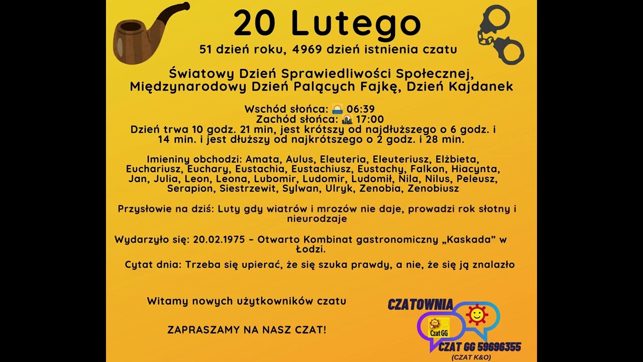 Kartka z Kalendarza - 20 Lutego - Czatownia Czat GG:59696355
