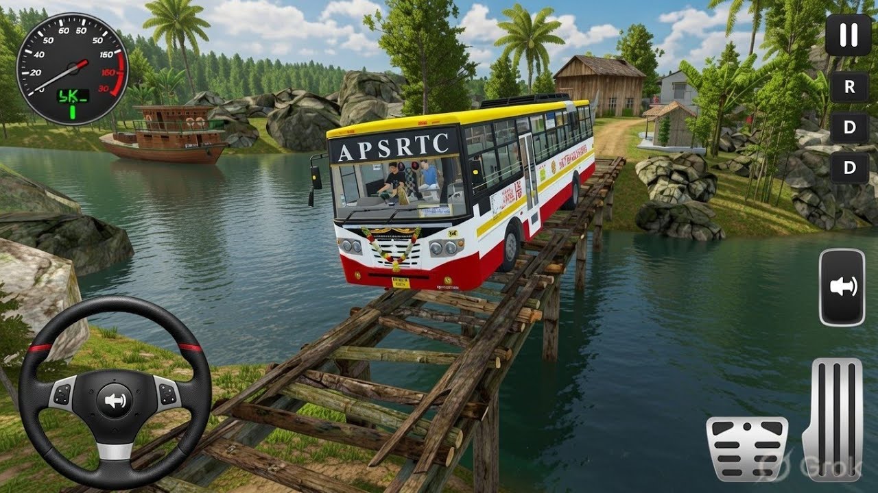 Realistic APSRTC Bus On Risky River Bridge 🚍🌊 | BUSSID Gameplay | Indian Traffic Mod | Bus Game 
