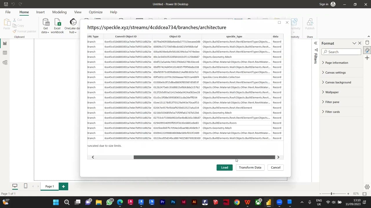 BIM: Data and Information Extraction from Revit Using Power BI and Speckle)