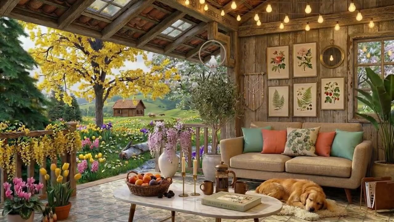 Cozy Spring Reading Nook Ambience 🌸 Garden of Ambience Spring | Soft Piano Music & Bird Songs