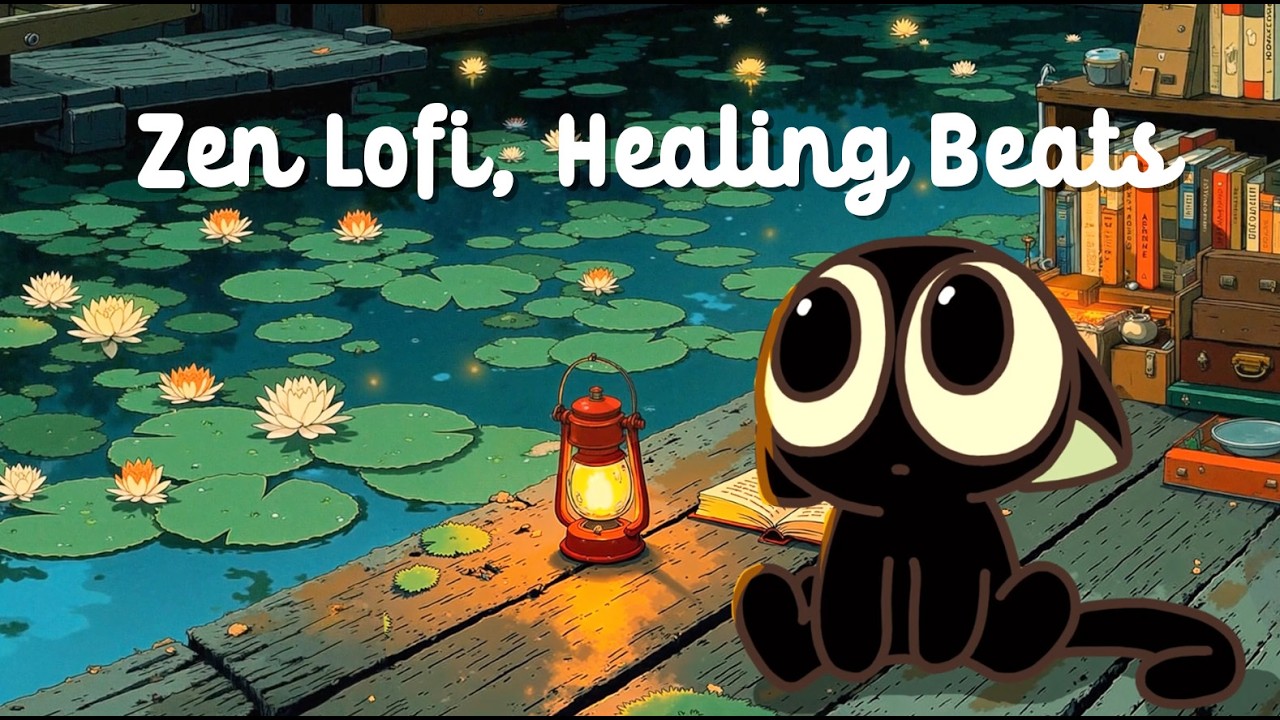 Fireflies by the Lake🌿Lofi Cat ~ Healing Zen Music for Inner Peace, Deep Relaxation