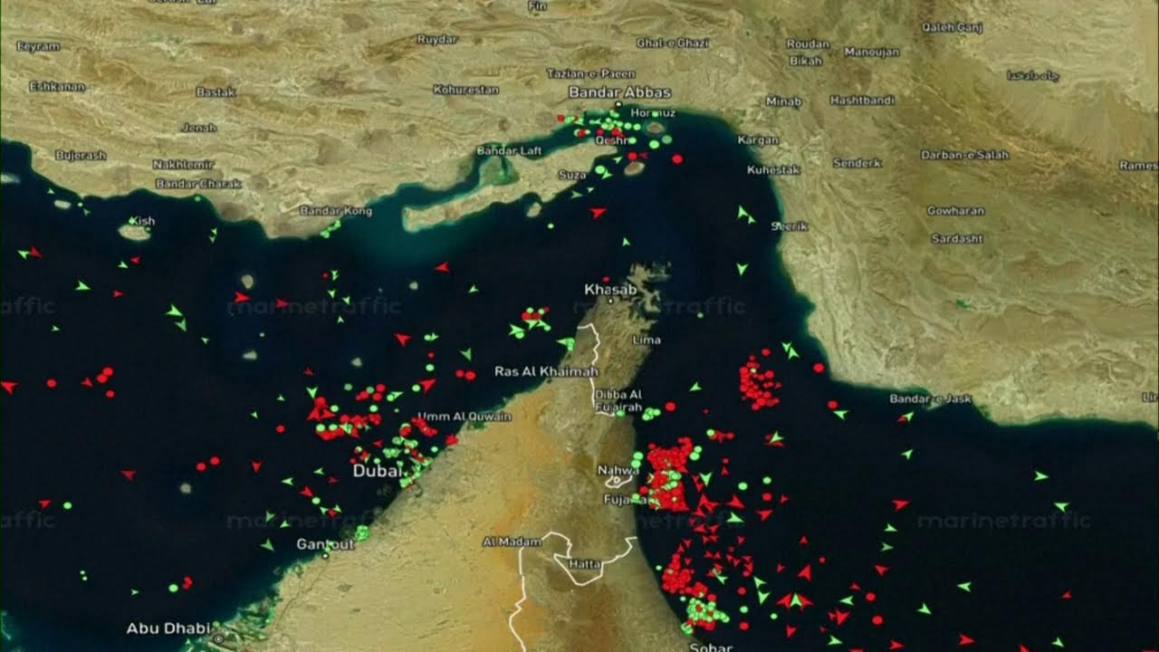 Live ship tracking map showing the Strait of Hormuz