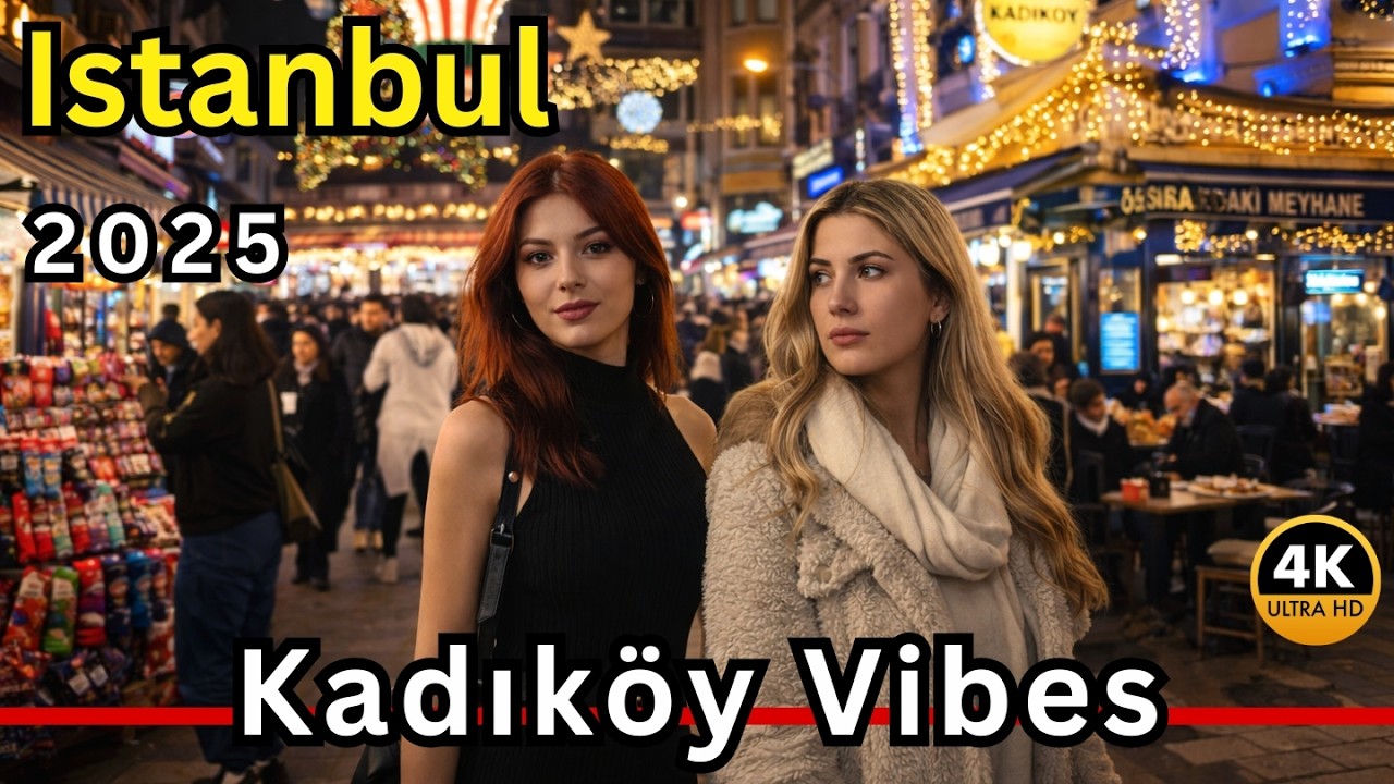 Kadıköy & Moda Christmas Night Walk | Crowded Winter Streets of Istanbul 4K