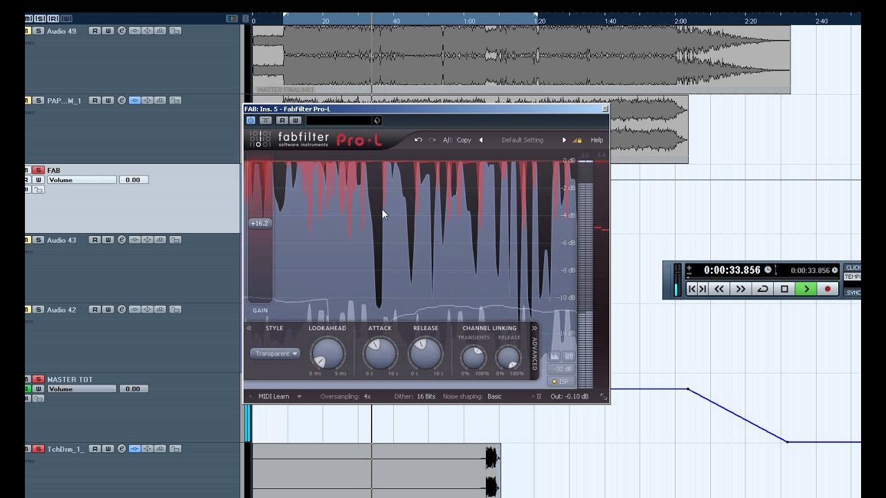 144) Cubase Tutorial feat FabFilter ITA : Pro-L limiter con Internal Sampling Peaking FORTE e CHIARO