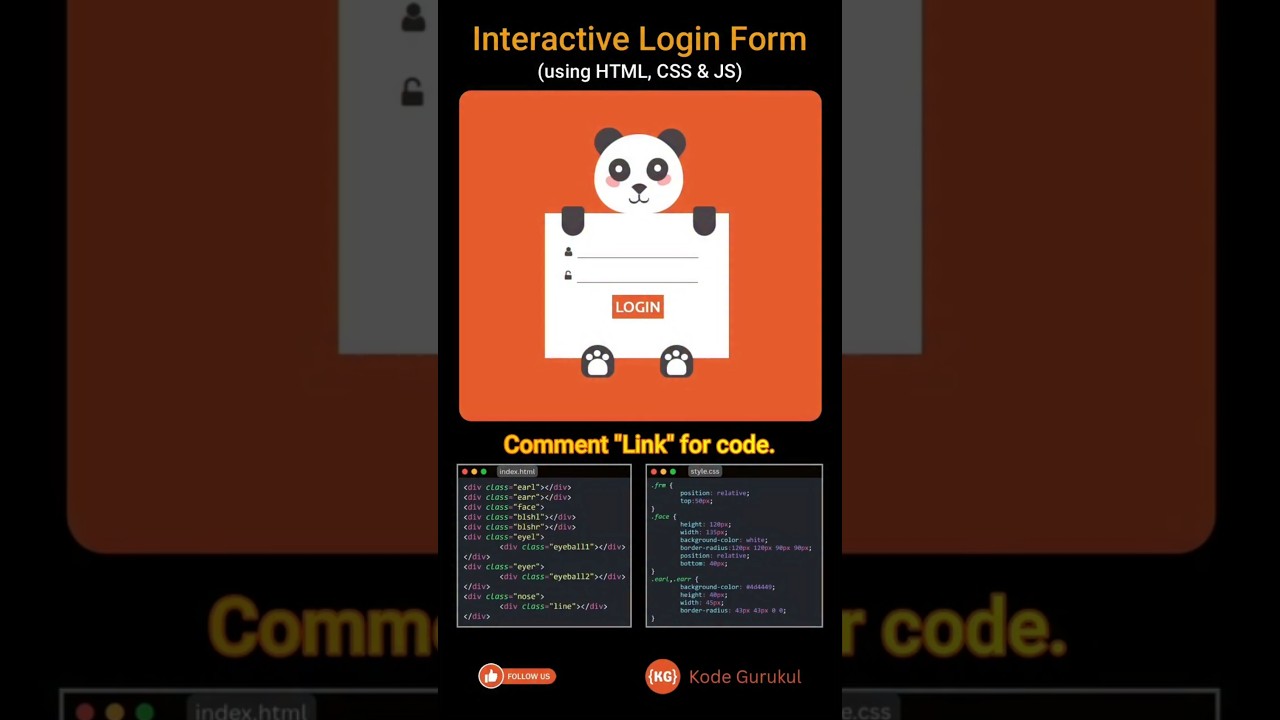 Interactive login form #shorts #html #css #javascript #loginform #interactive