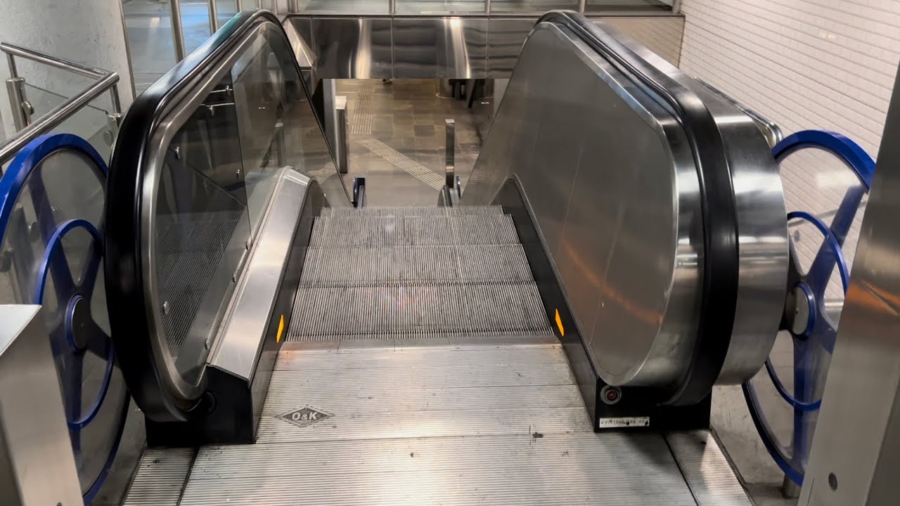 Rotterdam, Netherlands. 2x O&K Escalator ride at Beurs Metro Station Line D/E - Mall end Part 2/2