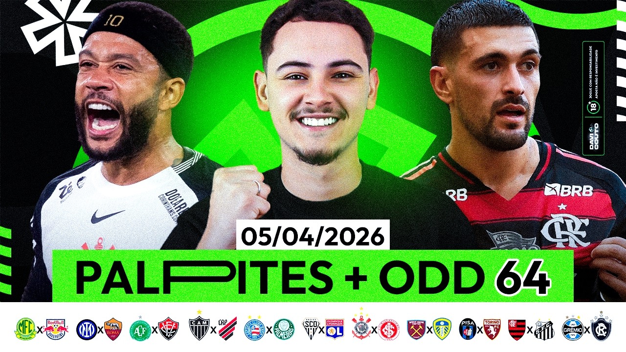 PALPITES DE FUTEBOL HOJE ⚽ 05 04 2026 (DOMINGO) | AN&Aacute;LISE + BILHETE PRONTO ODD 64