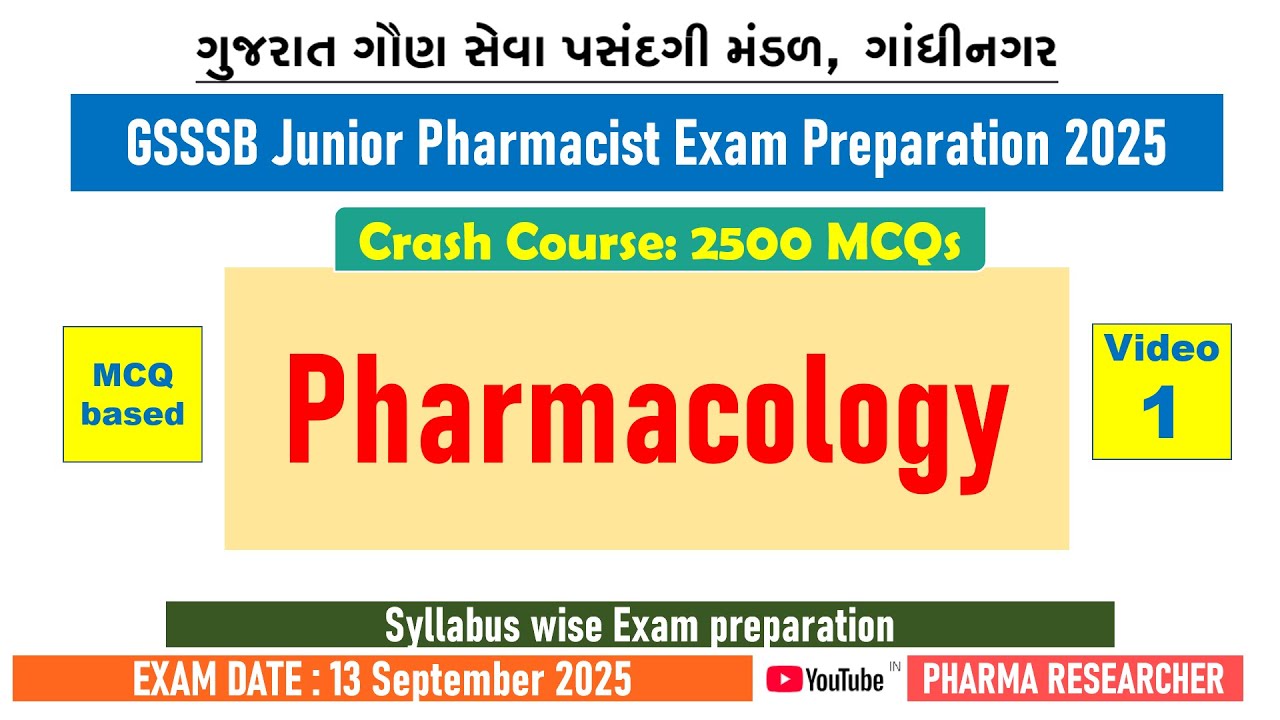 Pharmacology MCQs II GSSSB Junior Pharmacist Exam Preparation 2025 II 2500 MCQs II 13 September 2025
