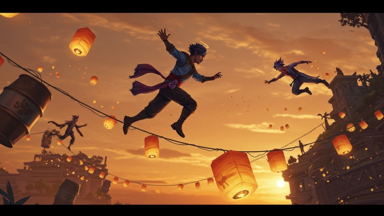 Lantern Dash Mayhem: Zeno, Kai, and Ari's Rooftop Race