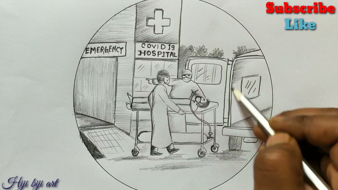 Emergency patient in hospital scenery drawing / #corona hospital drawing /#corona epidemic drawing