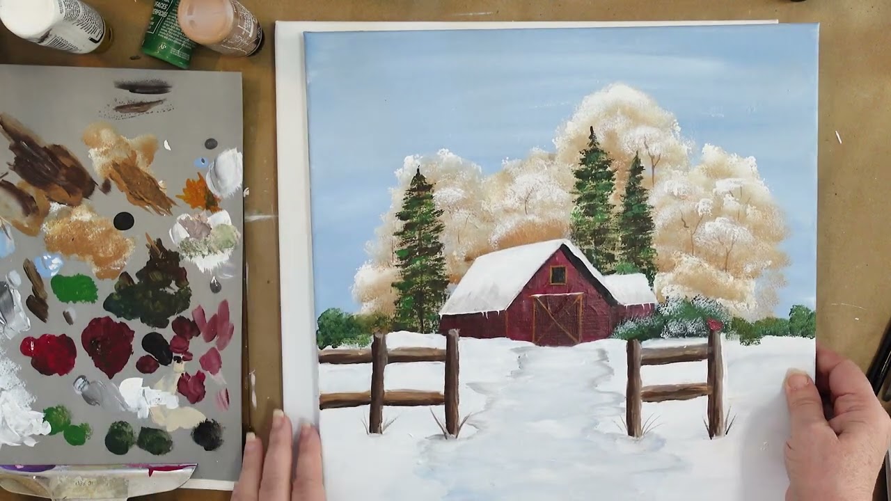 Paint a Barn in Winter - The background sky and snow.