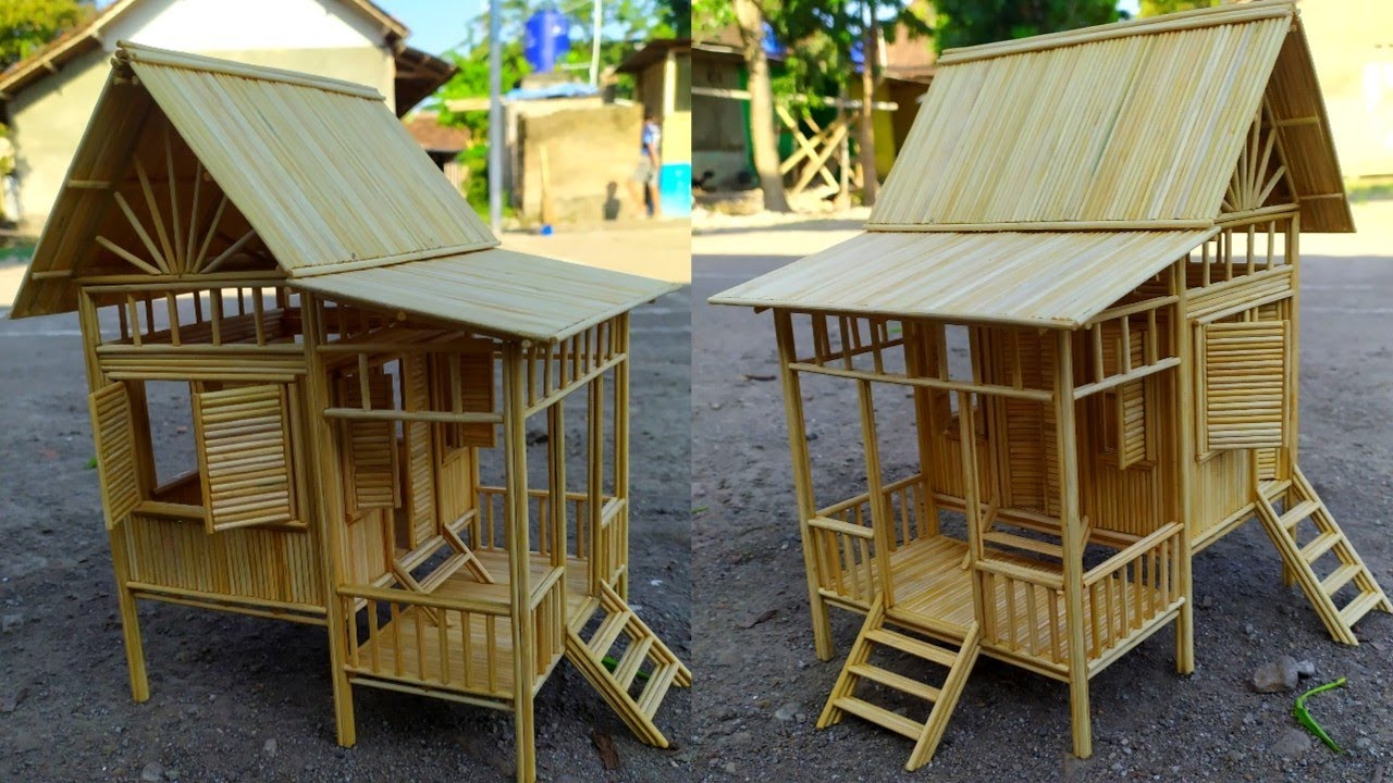 DIY, membuat miniatur rumah dari tusuk sate | bamboo stick miniature house