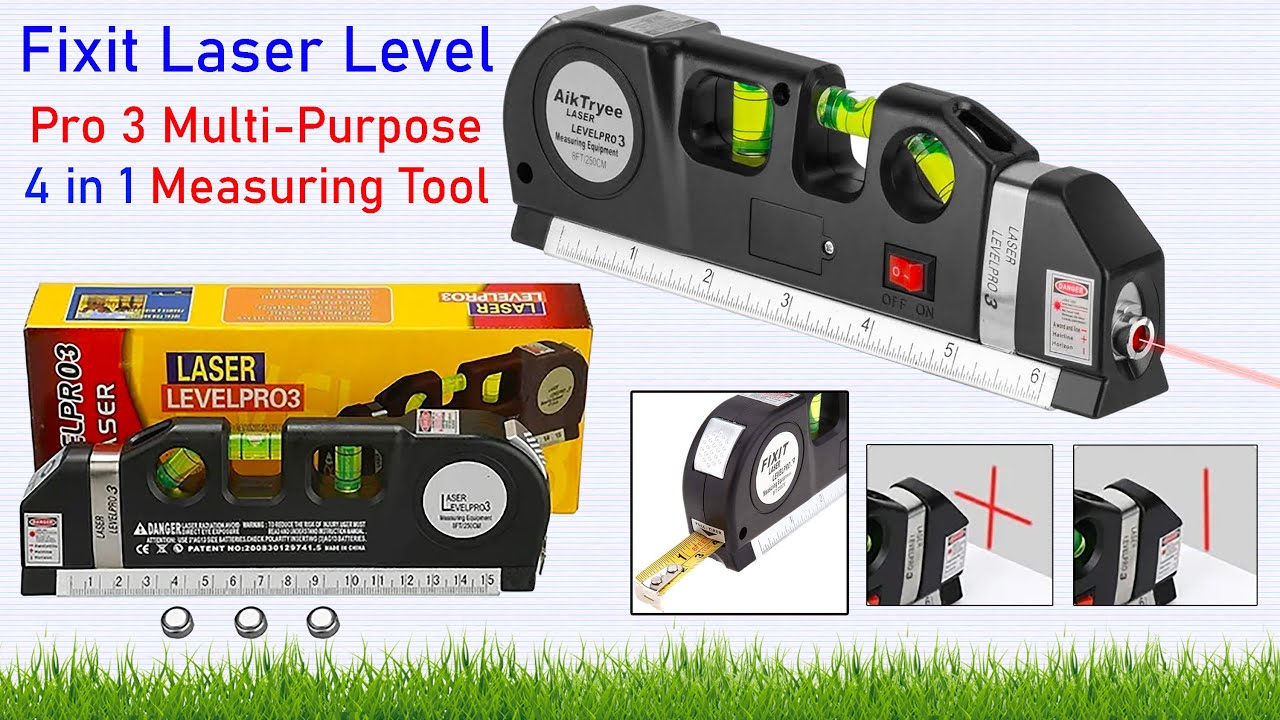 Fixit Laser Level Pro 3 Multi-Purpose 4 in1 Measuring Tool With 8 Feet Tape