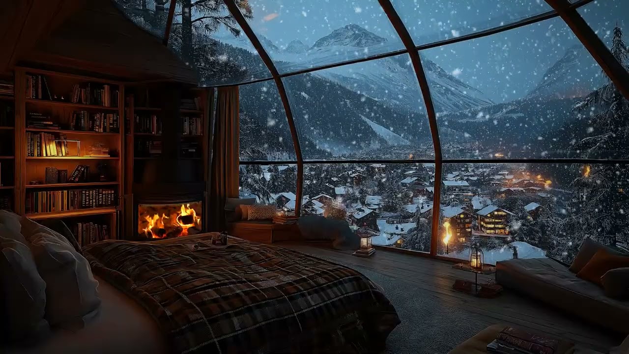 Quiet Snow Outside | Warm Fireplace Inside ❄️ Gentle Sleep Ambience