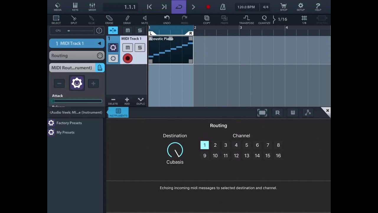 MIDI Tools: Route (in Cubasis)