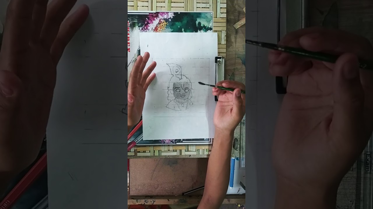 How to draw a little Krishna using normal extra dark pencil 