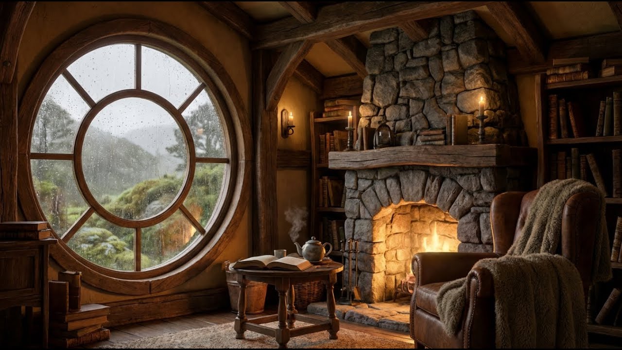 Winter Rainstorm and Fireplace Glow 🔥🌧️❄️ | Cozy Ambience for Restful Sleep and Focus