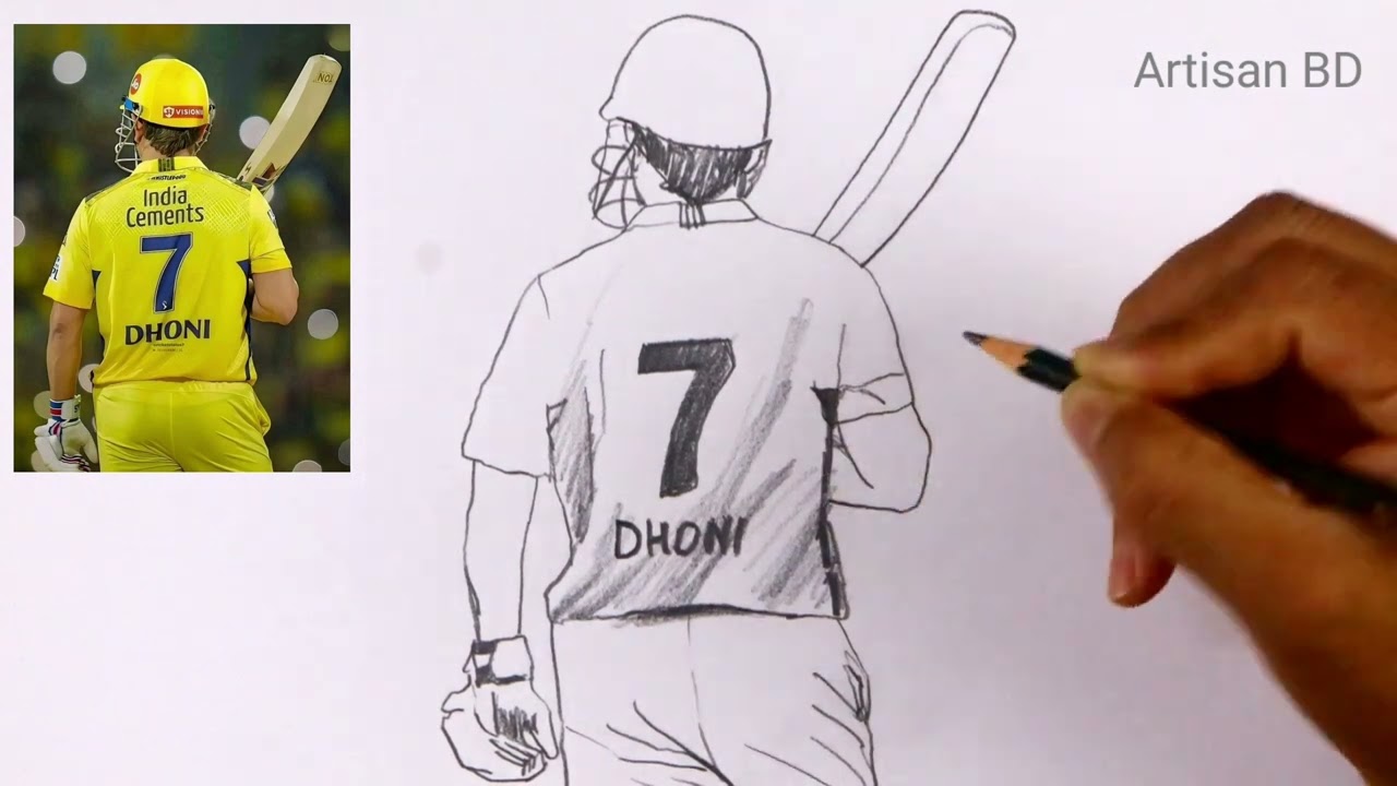 Ms Dhoni Drawing | how to draw Ms Dhoni from Indian IPL Player CSK #msdhoni