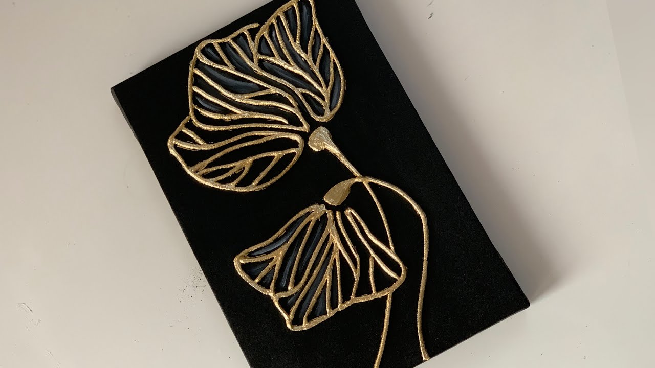 DIY Textured flower painting with gold leaf tutorial | texture art painting for beginners |Nazzy art