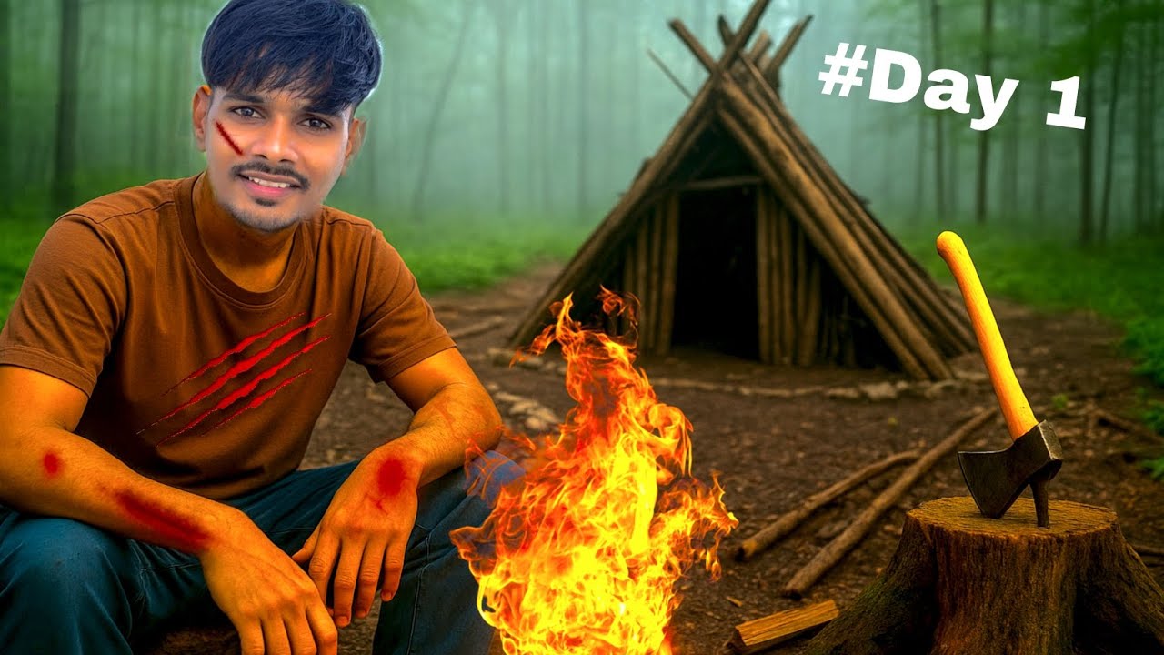 Jungle mein solo survive house 🌿Banakar one day challenge #Jungle #survive #onedaychallenge 