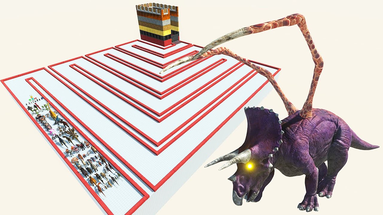 ESCAPE FROM ALIEN TRICERATOPS-LAST SURVIVOR - ZIGZAG COURSE - ARBS - Animal Revolt Battle Simulator.