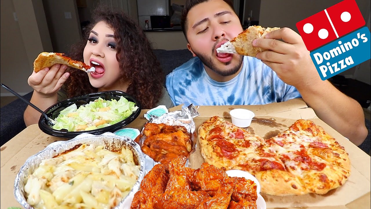 Huge Dominos Pizza & Wings Feast MUKBANG