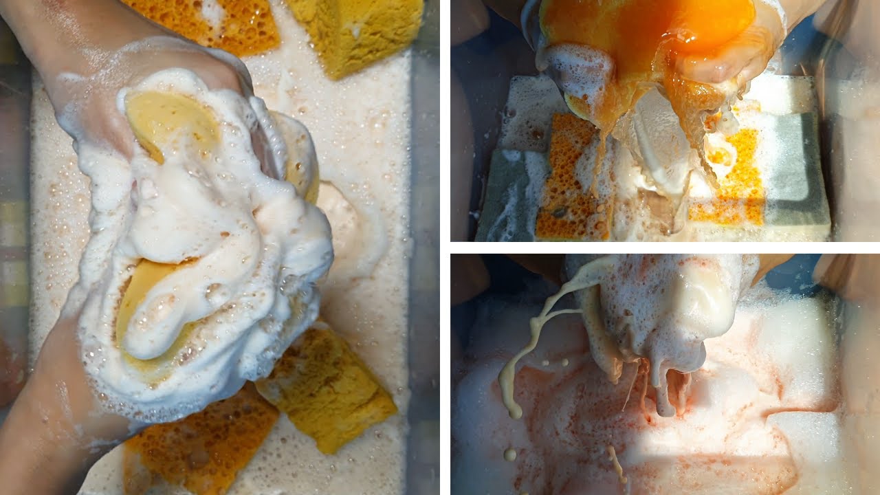 ASMR Sponge Squeezing 🍊 Dish Soap Citric Mix 🧡 2 part Fizzy SUDS OVERLOAD #asmr #satisfying