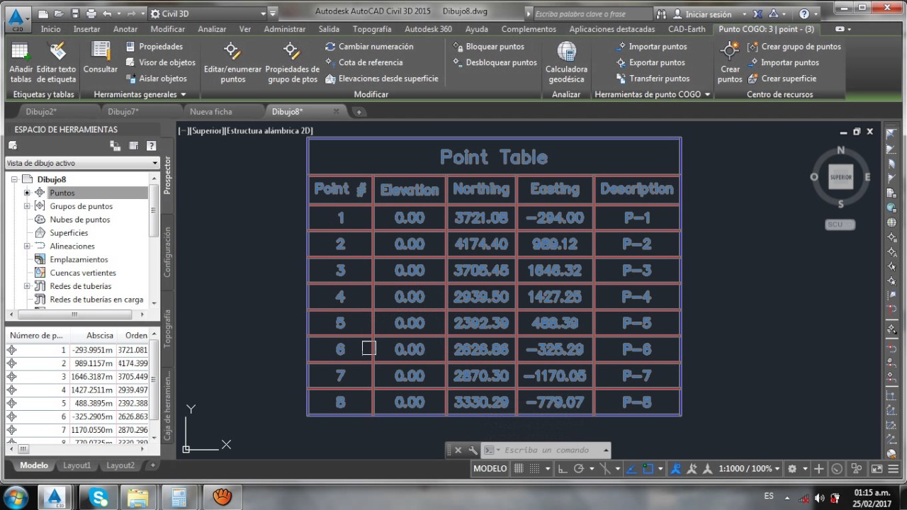 CUADRO DE COORDENADAS SIN PROGRAMAS EN AUTOCAD CIVIL 3D 2015,2016,2017