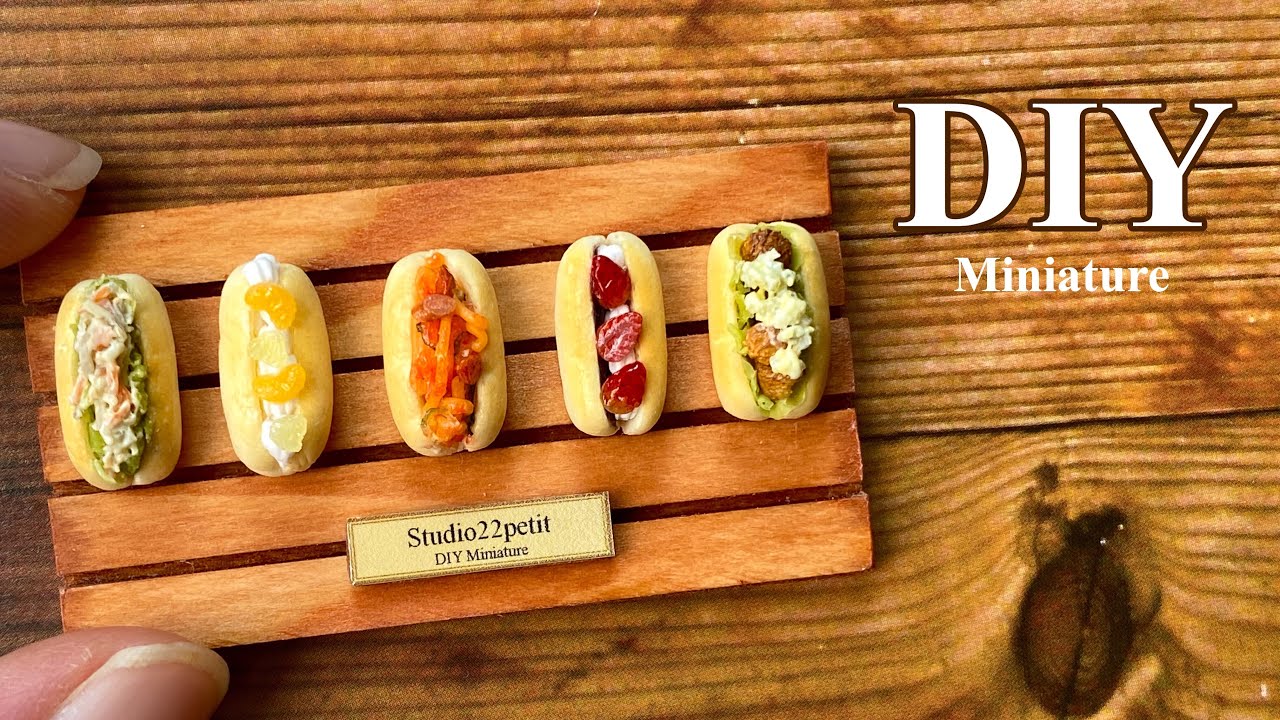 【粘土】ミニチュアのコッペパン アレンジ5種類【ミニチュアフード】DIY Miniature Koppe pan | Air dry clay