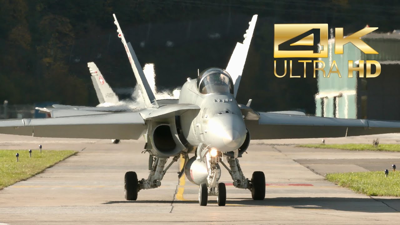 (4K) 4 McDonnell Douglas F-18 C Hornet Swiss Air Force departure at Meiringen Air Base LSMM AXALP 22
