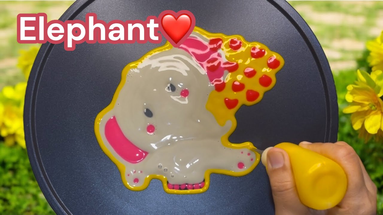 Valentine's Elephant Pancake Art - Cute drawings, Elehhant cartoon, Pancake@rainbowpancakeart