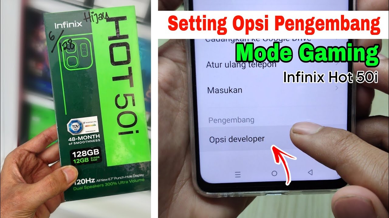 cara setting opsi pengembang mode gaming di HP infinix hot 50i, Agar tida Lag, dan makin Smooth