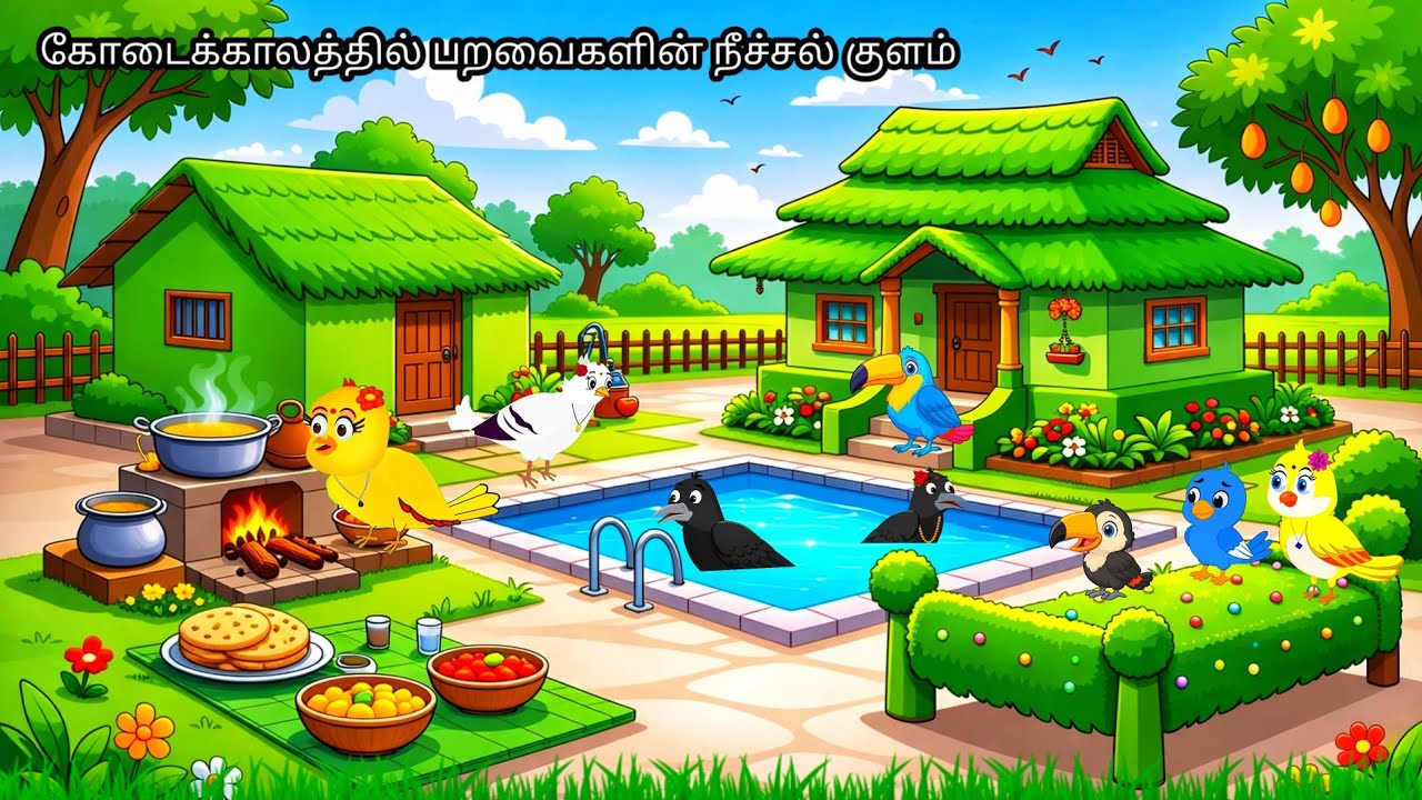 CROW'S SWIMMING POOL IN JUNGLE STORY /MORAL STORY IN TAMIL / VILLAGE BIRDS CARTOON