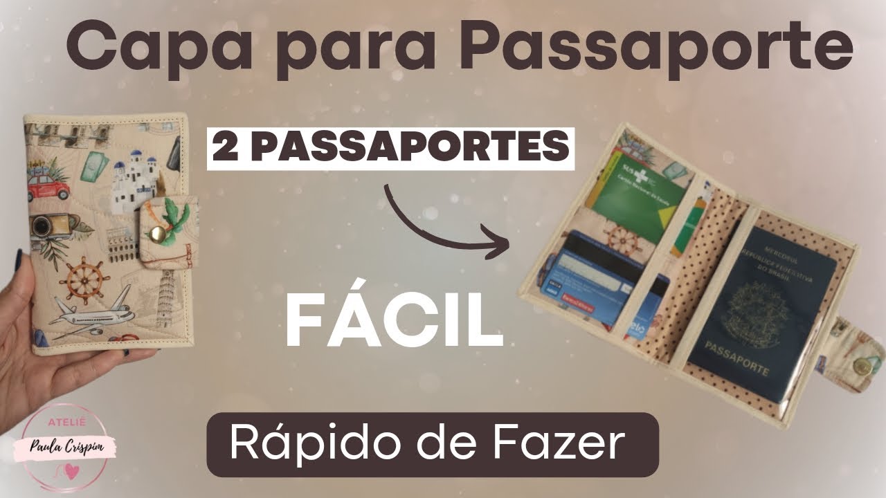 Capa para Passaporte em tecido Fácil de fazer Passo a passo