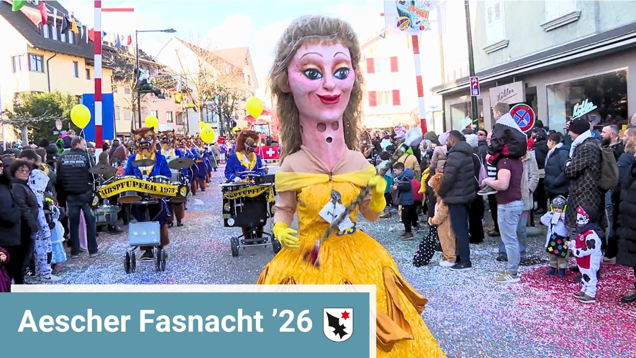 Die Aescher Fasnacht 2026 mit Bigotterli, Umzug, Schluuchete und Fasnachtsfüür - Birsstadt-TV Aesch