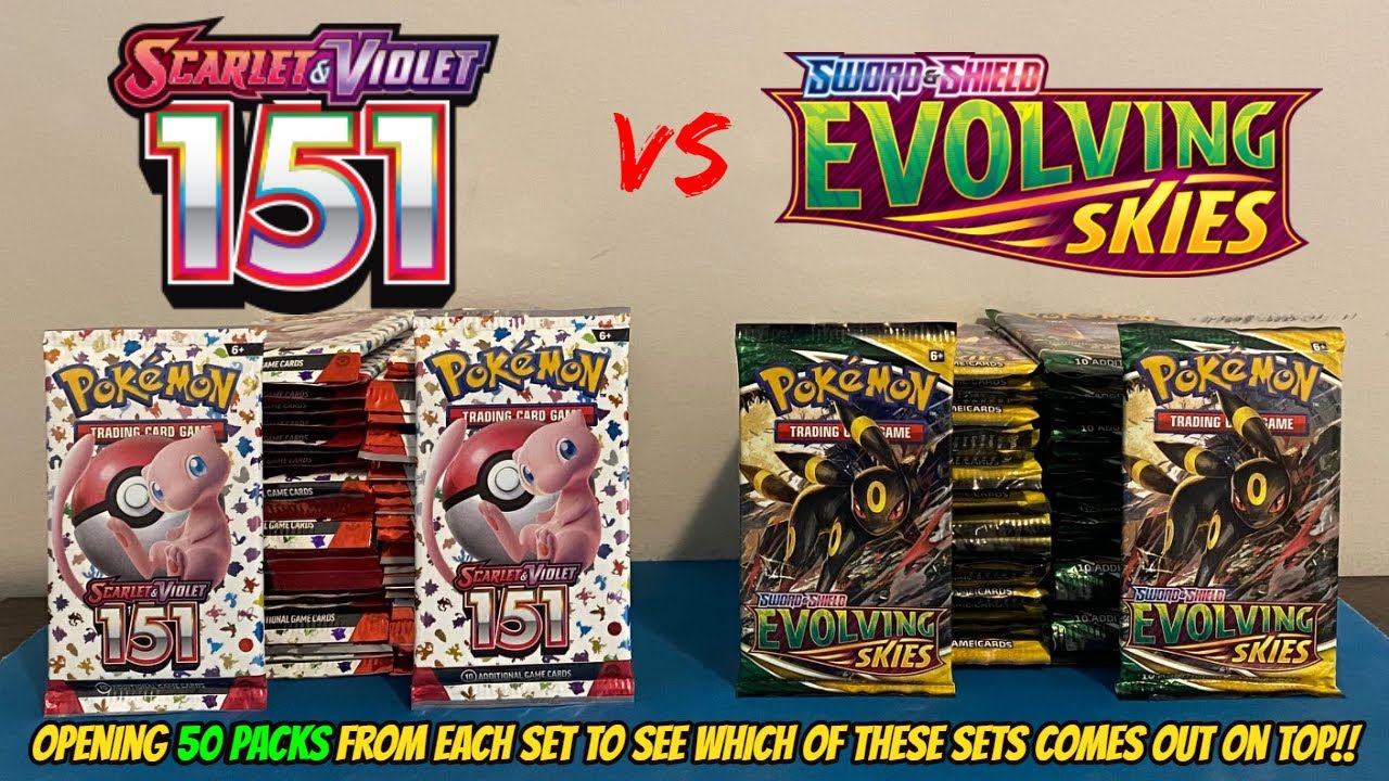 50 PACKS of POKEMON 151 vs. 50 PACKS of EVOLVING SKIES Pokemon Card Opening Battle!!