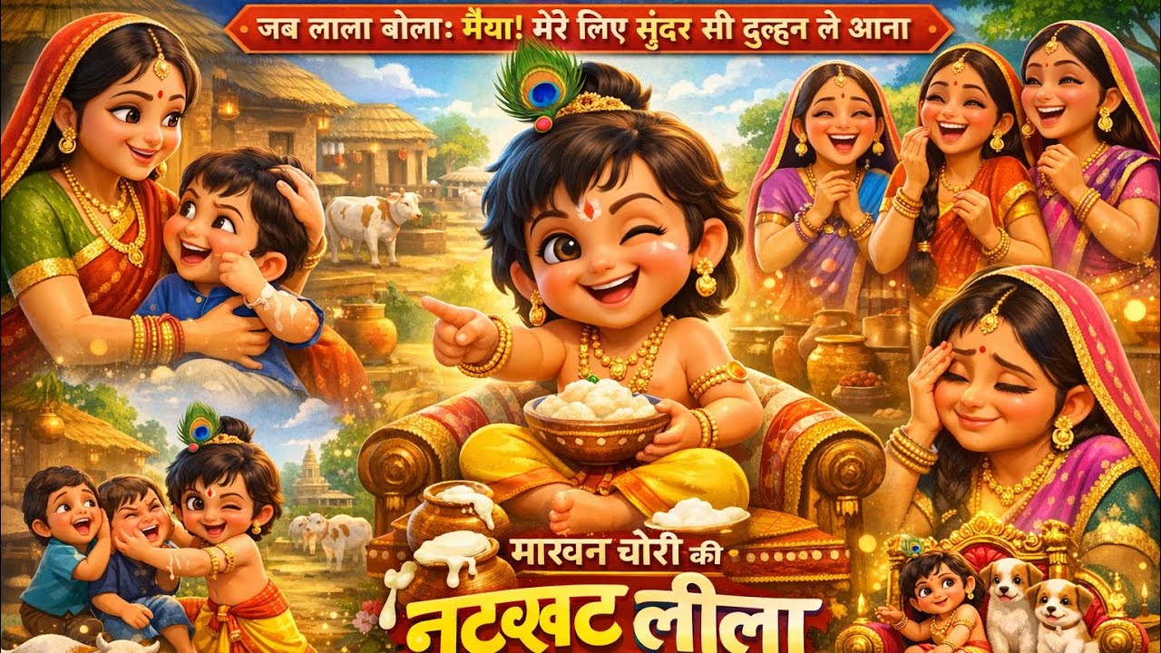 “जब लाला ने कहा  मैया! मेरे लिए सुंदर सी दुल्हन ले आना | माखन चोरी की नटखट लीला”#krishnaleela #katha