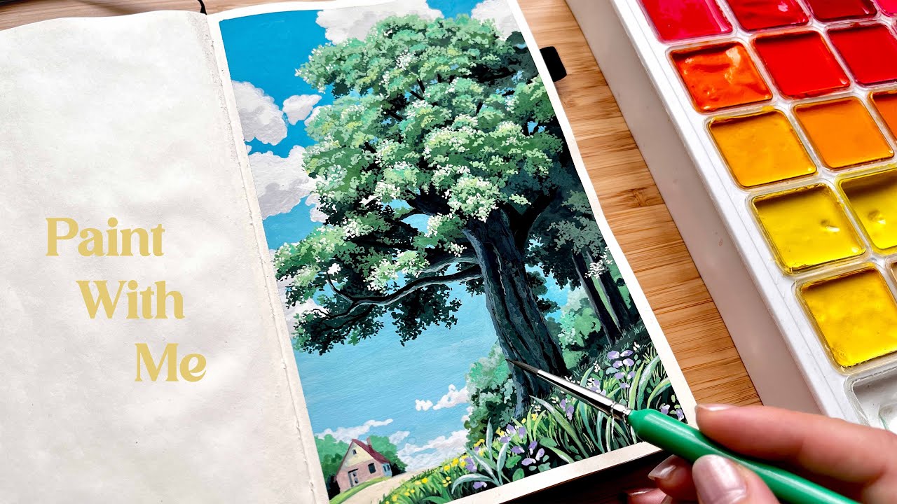 Paint With Me | Gouache Landscape Painting 'Kiki' s Delivery Service'  🧹